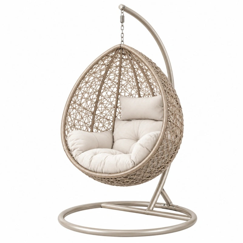 Poltrona sospesa 105 x 105 x 195 cm in rattan sintetico beige con supporto in metallo