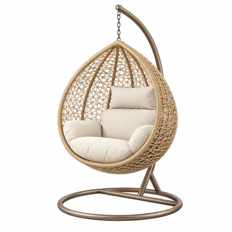Poltrona sospesa 105 x 105 x 195 cm in metallo e intreccio beige con supporto autoportante