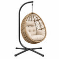 Poltrona sospesa 105 x 105 x 195 cm in rattan sintetico beige con supporto in acciaio nero
