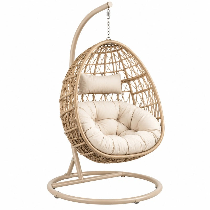Poltrona sospesa da giardino 105 cm in rattan beige con struttura in metallo