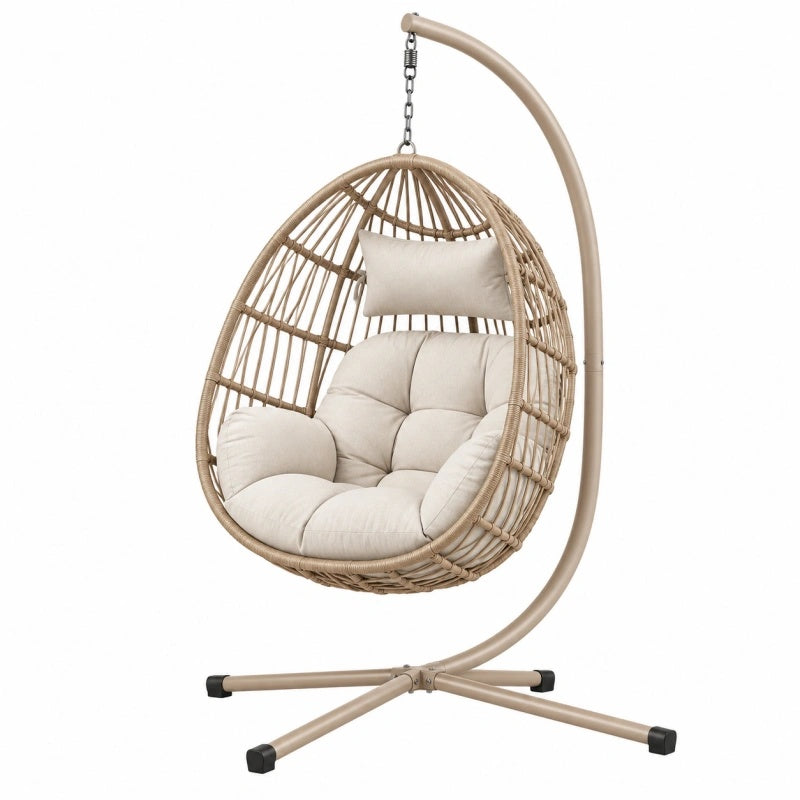 Poltrona sospesa da giardino 105 x 105 x 195 cm in rattan sintetico beige con struttura in acciaio
