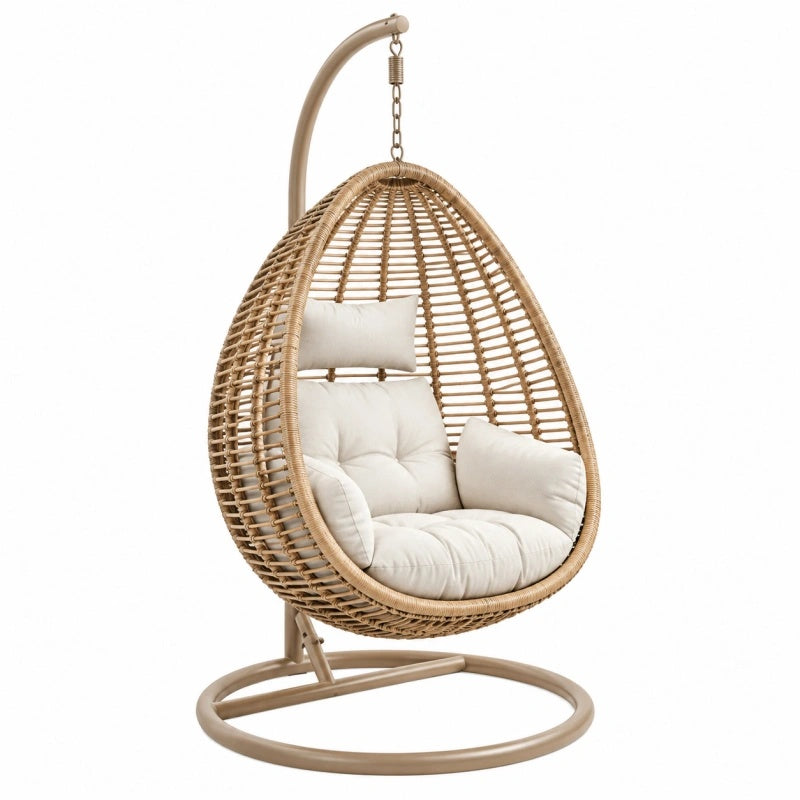 Poltrona sospesa 105 x 105 x 195 cm in rattan sintetico beige con struttura in metallo