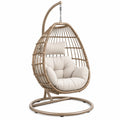 Poltrona sospesa 105 x 105 x 195 cm in metallo e intreccio beige con cuscino imbottito