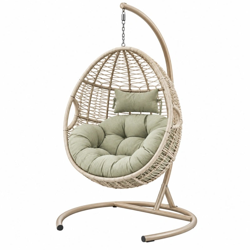 Poltrona sospesa 105 x 105 x 195 cm in rattan sintetico beige con struttura in metallo per interno ed esterno
