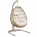Poltrona sospesa a uovo 105 x 105 x 195 cm in metallo e intreccio beige con supporto