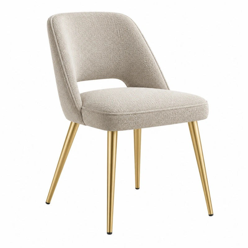 Sedia imbottita 52 x 58 x 82 cm in tessuto bouclé beige con gambe in metallo dorato - stile moderno