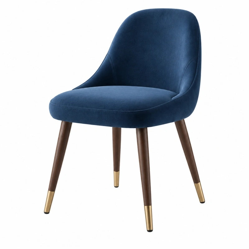 Sedia imbottita 57 x 60 x 82 cm in velluto blu con gambe in legno stile moderno