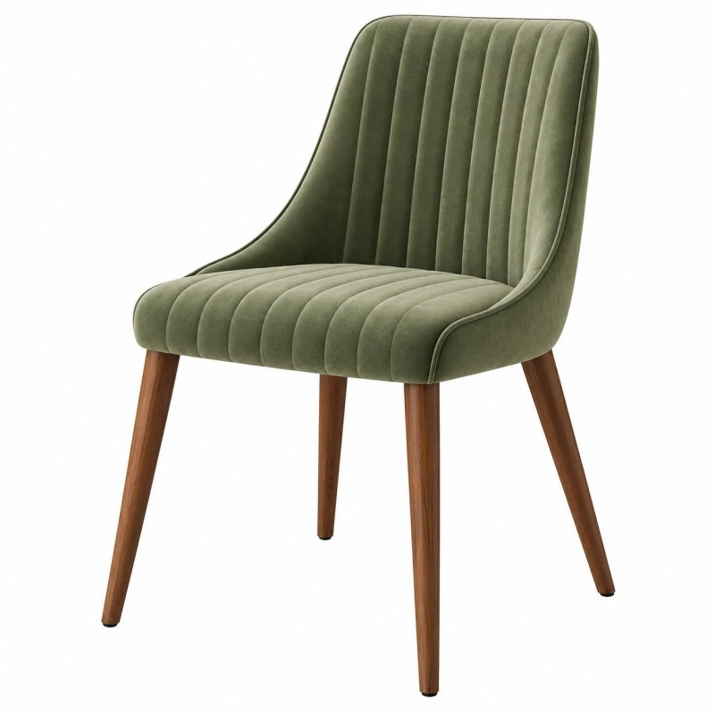 Sedia imbottita 60 x 62 x 85 cm in velluto verde con gambe in legno - stile moderno