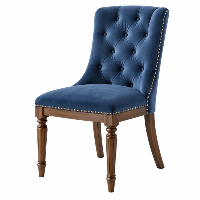Sedia da pranzo 50 x 60 x 100 cm in tessuto blu navy con struttura in legno stile classico