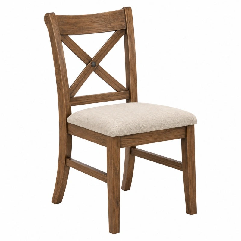 Sedia da pranzo 45 x 55 x 90 cm in legno marrone con seduta in tessuto beige stile rustico