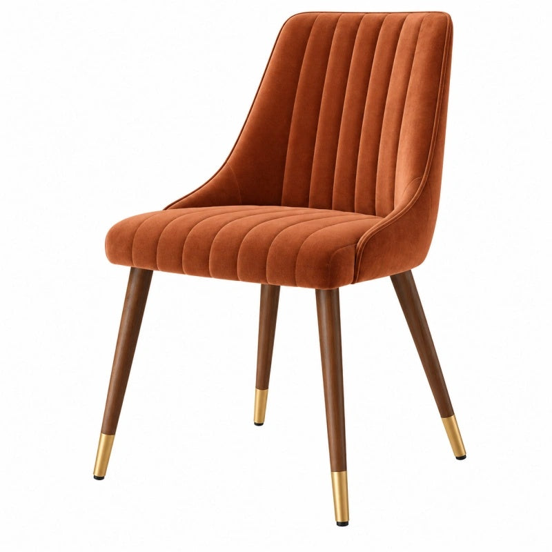 Sedia imbottita 55 x 62 x 85 cm in tessuto effetto velluto terracotta con gambe in legno - stile moderno