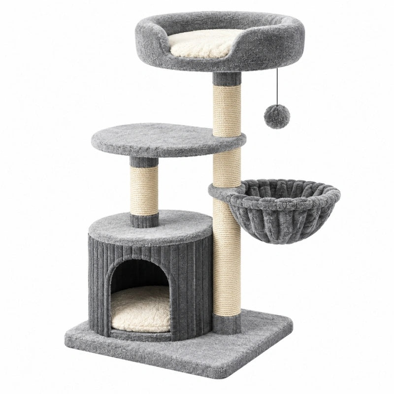 Albero tiragraffi per gatti 50 x 50 x 115 cm grigio con sisal e cuccia