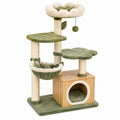 Albero tiragraffi per gatti 60 x 50 x 115 cm in legno sisal e peluche verde - con cuccia e piattaforme