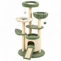 Tiragraffi per gatti 60 x 60 x 140 cm verde e beige in peluche e sisal con cuccia piattaforme e palline sospese