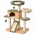 Tiragraffi per gatti 80 x 60 x 135 cm in legno e sisal verde con cuccia e piattaforme