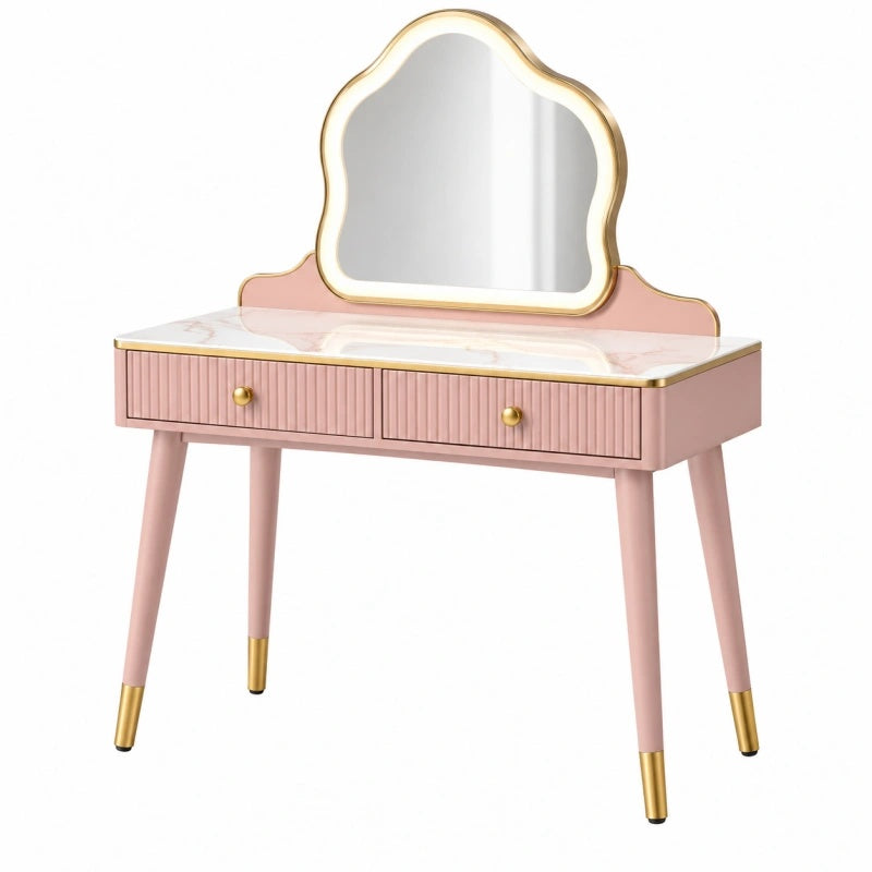 Toeletta con specchio 100 x 45 x 135 cm in legno rosa e vetro - stile moderno con 2 cassetti