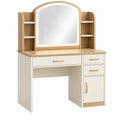 Toeletta 100 x 45 x 145 cm in legno bianco e rovere con specchio e contenitori