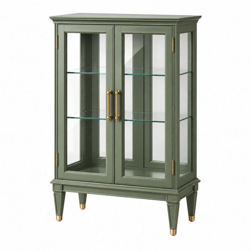 Vetrina 100 x 45 x 180 cm in legno verde con ante in vetro - stile classico