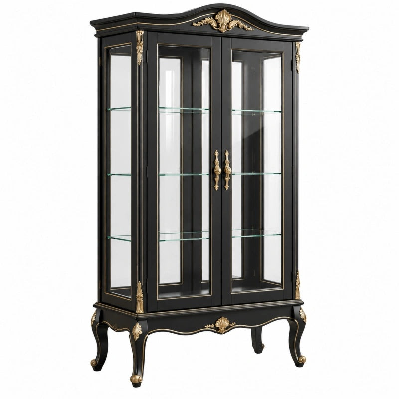Vetrina 100 x 45 x 190 cm in legno nero e vetro con ante classiche