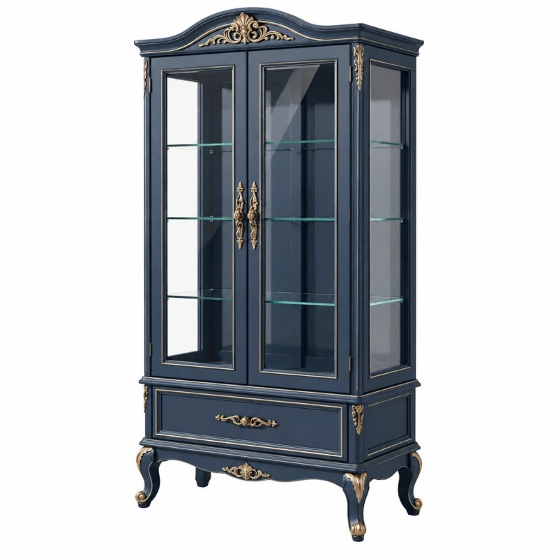 Vetrina 90 x 45 x 190 cm in legno blu con vetro - stile classico con ripiani
