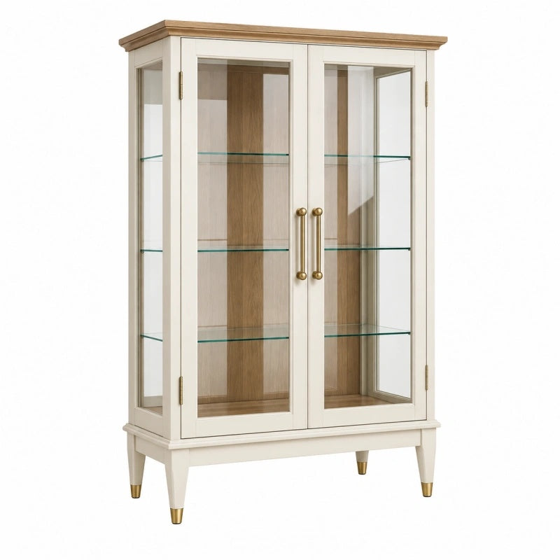 Vetrina 90 x 40 x 180 cm in legno e vetro bianco e naturale - stile classico