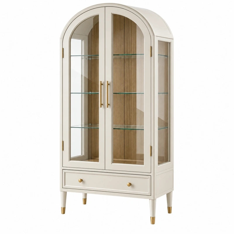 Vetrina 80 x 40 x 180 cm in legno e vetro bianco e rovere - stile moderno con cassetto