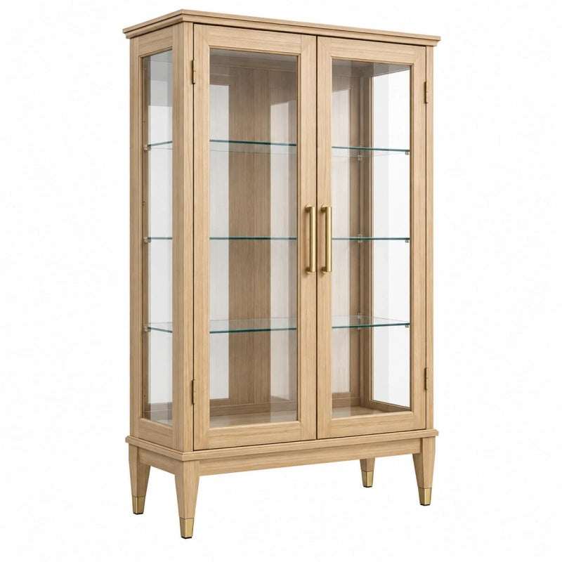 Vetrina 100 x 40 x 180 cm in legno beige con vetro per soggiorno stile classico