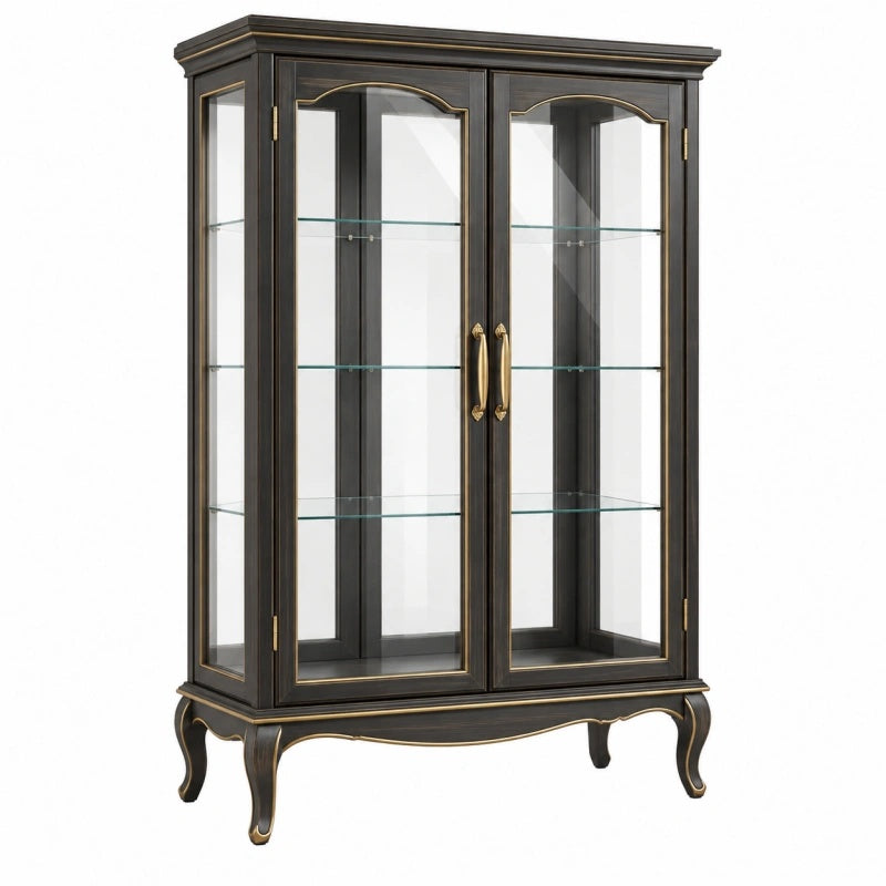 Vetrina 90 x 40 x 180 cm in legno e vetro nero e oro - stile classico